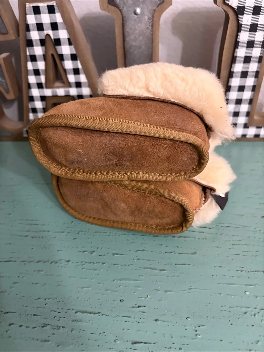 UGG Chestnut and Cream Sheepskin Infant Slippers